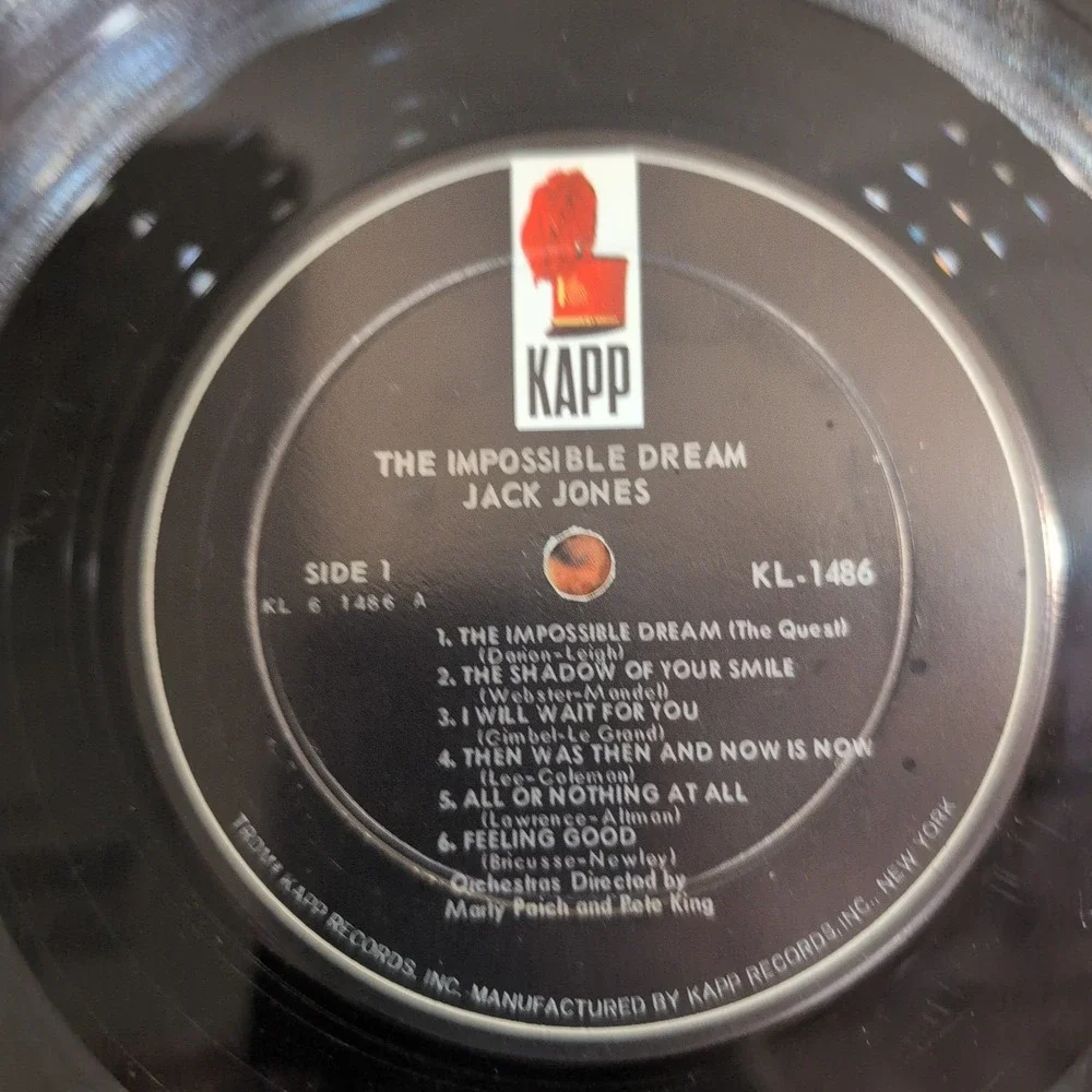 Jack Jones The Impossible Dream Vinyl LP Mono Kapp Records KL-1486 1966 - Picture 4 of 6